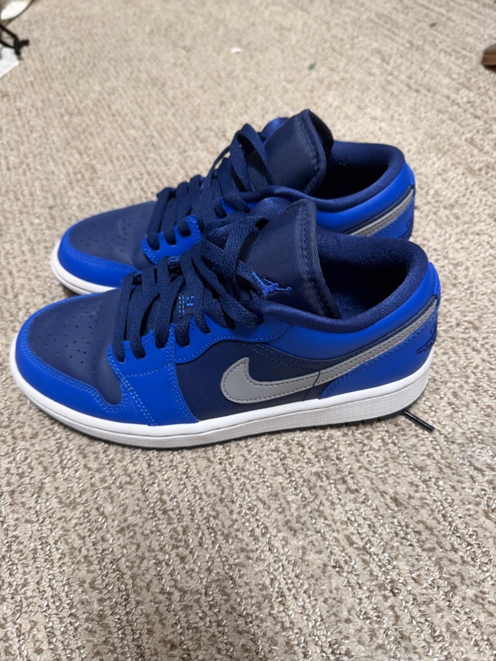 Nike Air Jordan 1 Low Navy and Bright Blue with Silver Swoosh